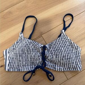 Time and Tru Navy and White Striped Bikini Top